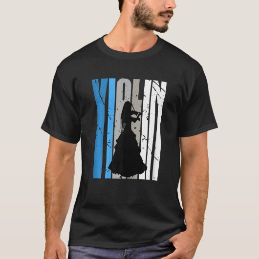 Distressed Violin Player Retro Female Words Text R T-shirt (Voorkant)