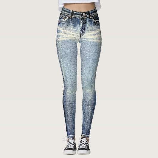 Distressed Wash Jeans All-Over Printed Leggings (Voorkant)