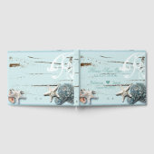 Distressed Wood Beach Blue zeeschelp bruiloft Gastenboek (Volledig)