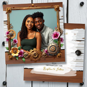 Distressed Wood en Steampunk Metal Wedding Kaart