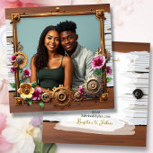 Distressed Wood en Steampunk Metal Wedding Kaart