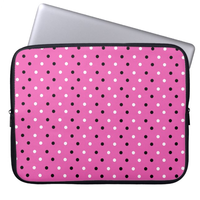 Disty Polka Dot Roze Zwart Wit Laptop Sleeve (Voorkant)