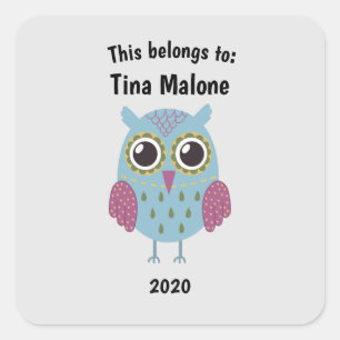 Dit behoort tot Back to School Blue Owl Grey Vierkante Sticker