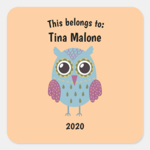 Dit behoort tot Back to School Blue Owl Oranje Vierkante Sticker