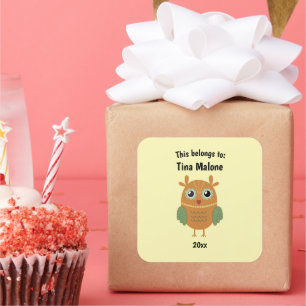 Dit behoort tot Back to School Brown Owl Yellow Vierkante Sticker