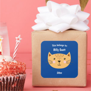 Dit behoort tot Back to School Cat Face Donkerblau Vierkante Sticker