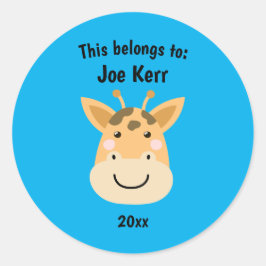 Dit behoort tot Back to School Cute Giraffe Blue Ronde Sticker