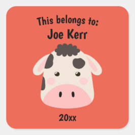 Dit behoort tot Back to School Cute Koe Red Vierkante Sticker