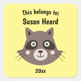 Dit behoort tot Back to School Cute Raccoon Yellow Vierkante Sticker