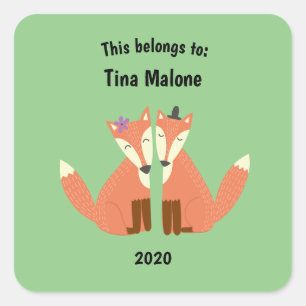 Dit behoort tot Back to School Flirting Foxes Grn Vierkante Sticker