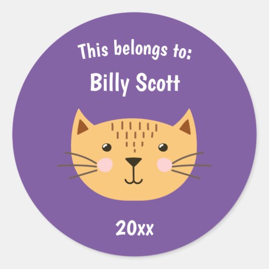 Dit behoort tot Back to School Kitty Face Ppl Ronde Sticker (Voorkant)
