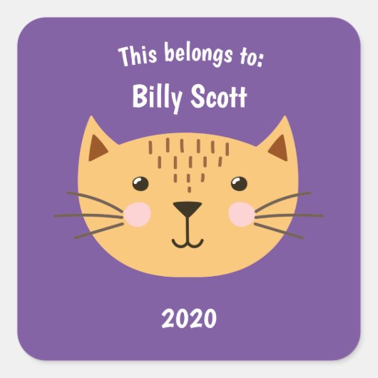 Dit behoort tot Back to School Kitty Face Ppl Vierkante Sticker (Voorkant)