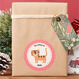 Dit behoort tot Back to School Leuke Tijger Naam Ronde Sticker