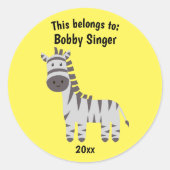 Dit behoort tot Back to School Leuke Zebra Geel Ronde Sticker (Voorkant)
