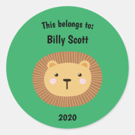 Dit behoort tot Back to School Lion Face Green Ronde Sticker