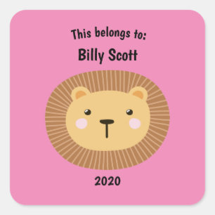 Dit behoort tot Back to School Lion Face Pink Vierkante Sticker