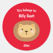 Dit behoort tot Back to School Lion Face Yellow Ronde Sticker (Voorkant)