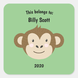 Dit behoort tot Back to School Monkey Face Green Vierkante Sticker