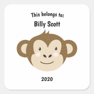 Dit behoort tot Back to School Monkey Face White Vierkante Sticker