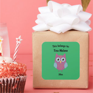 Dit behoort tot Back to School Paars Owl Green Vierkante Sticker