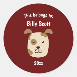 Dit behoort tot Back to School Puppy Dog Face Red Ronde Sticker