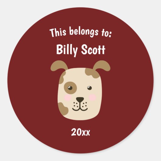 Dit behoort tot Back to School Puppy Dog Face Red Ronde Sticker (Voorkant)