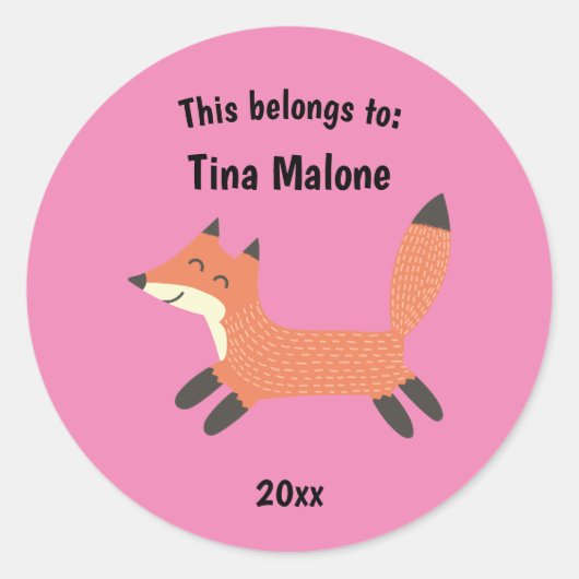 Dit behoort tot Back to School Running Fox Pink Ronde Sticker (Voorkant)