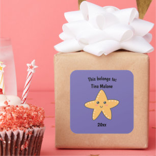 Dit behoort tot Back to School Starfish Paars Vierkante Sticker