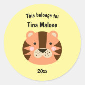 Dit behoort tot Back to School Tiger Face Yellow Ronde Sticker (Voorkant)