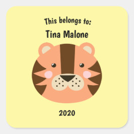 Dit behoort tot Back to School Tiger Face Yellow Vierkante Sticker