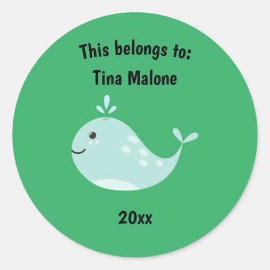 Dit behoort tot Back to School Whale Green Ronde Sticker (Voorkant)