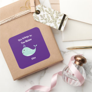Dit behoort tot Back to School Whale Paars Vierkante Sticker