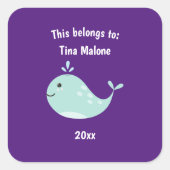Dit behoort tot Back to School Whale Paars Vierkante Sticker (Voorkant)
