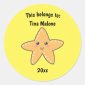 Dit behoort tot Back to School Zeesterren Geel Ronde Sticker (Voorkant)
