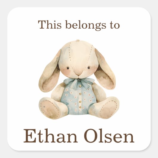Dit behoort tot Custom Preschool Boy Bunny Rabbit Vierkante Sticker (Voorkant)