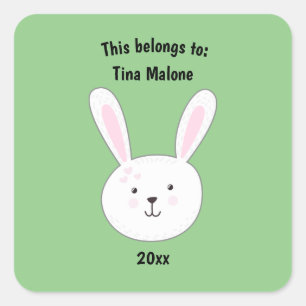 Dit behoort tot het 'School Green Cute Bunny Rabbi Vierkante Sticker