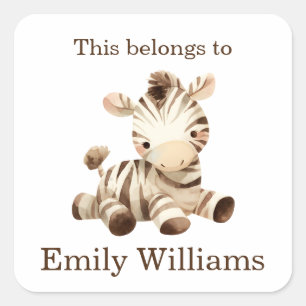 Dit behoort tot Name Tag Terug naar School Zebra Vierkante Sticker