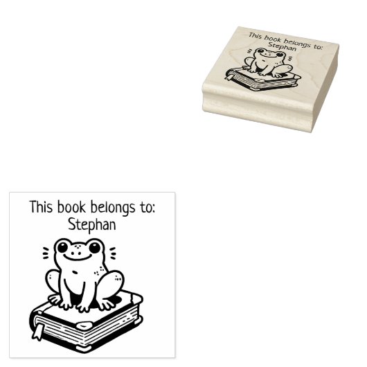 Dit boek behoort toe aan" Frog on Book Rubberstempel (Gestempeld)