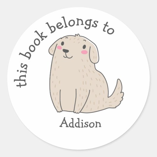 Dit boek behoort toe aan - Schattige hondje - Kind Ronde Sticker (Voorkant)