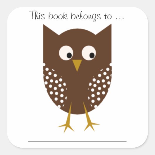 Dit boek behoort tot ... (Bruine Uil, Groot) Vierkante Sticker (Voorkant)
