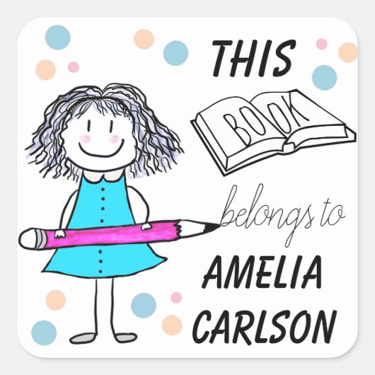 Dit boek behoort tot Cartoon Girl Custom Vierkante Sticker (Voorkant)