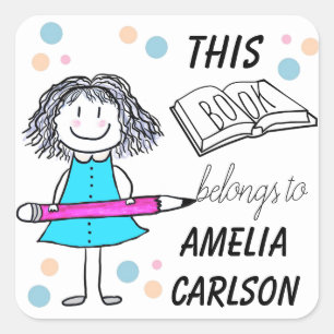 Dit boek behoort tot Cartoon Girl Custom Vierkante Sticker