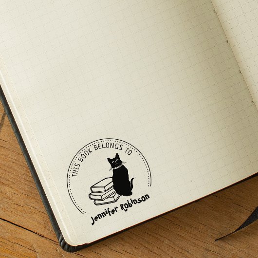 Dit boek behoort tot, Cute Cat met Boeken Rubberstempel