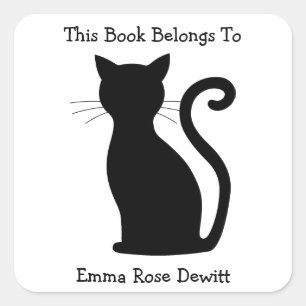 Dit boek behoort tot de Black Cat Silhouette Cute Vierkante Sticker