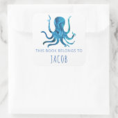 Dit boek behoort tot de Kinder octopus nautical bl Vierkante Sticker (Tas)