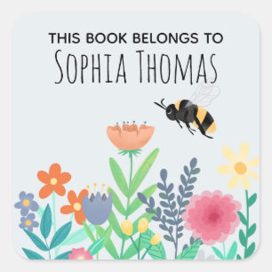 "Dit boek behoort tot de Kinderen van Floral Bee B Vierkante Sticker