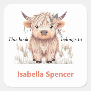 Dit boek behoort tot de Schattigee Highland Koe Vierkante Sticker