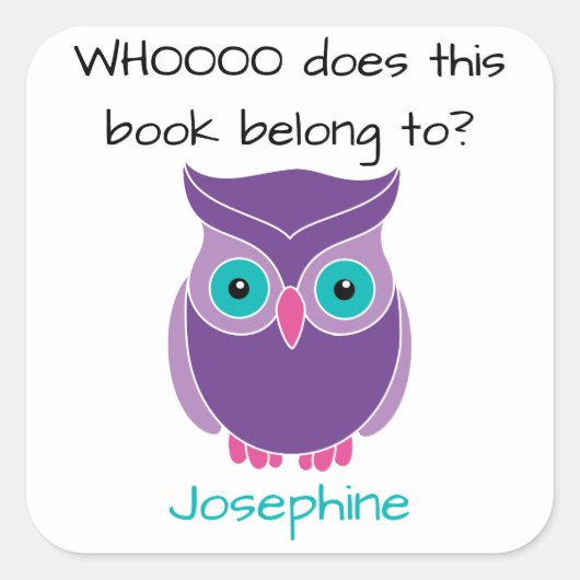 Dit boek behoort tot gepersonaliseerde Paarse uil Vierkante Sticker (Voorkant)
