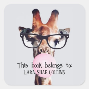 Dit boek behoort tot Giraffe blazen bubble gum Vierkante Sticker