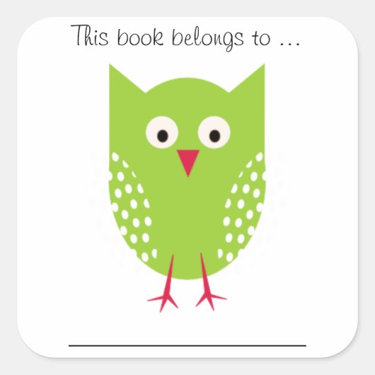 Dit boek behoort tot ... (Groene uil, Groot) Vierkante Sticker (Voorkant)